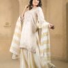 beige tissue plazoo short kurta set with dupatta