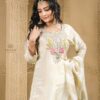 beige tissue plazoo long kurta set with dupatta