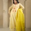 yellow maslin plazoo set with dupatta