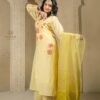 yellow maslin plazoo set with dupatta