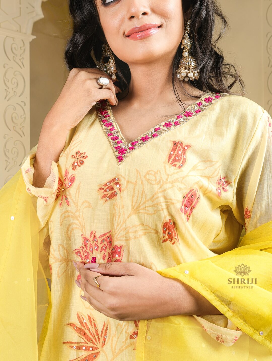 yellow maslin plazoo set with dupatta