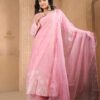 pink maslin plazoo set with dupatta