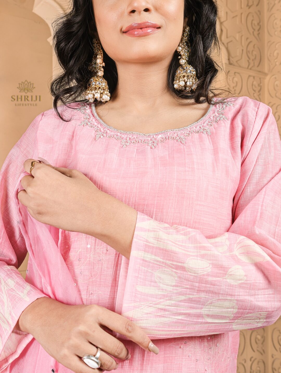 pink maslin plazoo set with dupatta