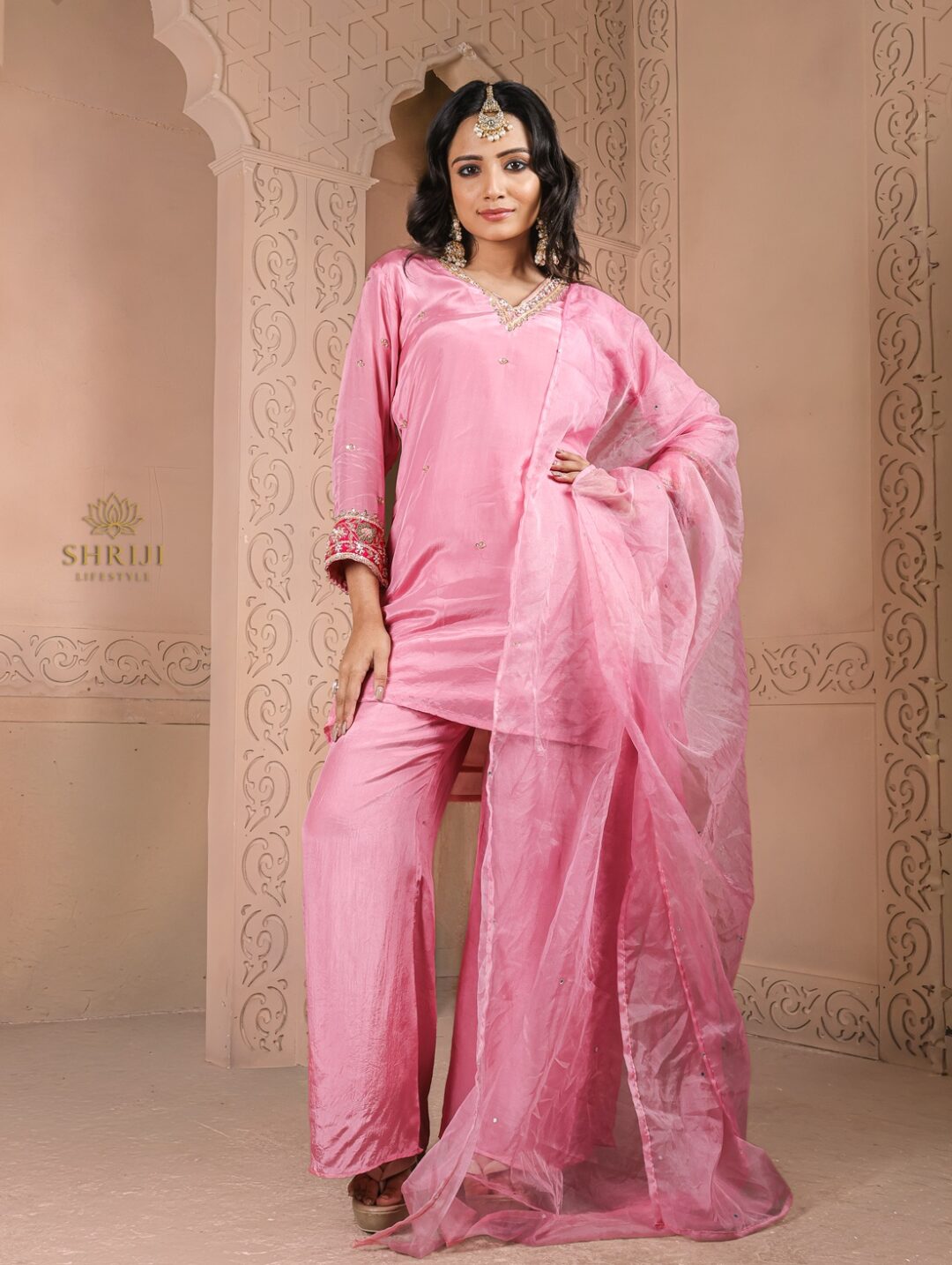 maharani pink suit set with dupatta