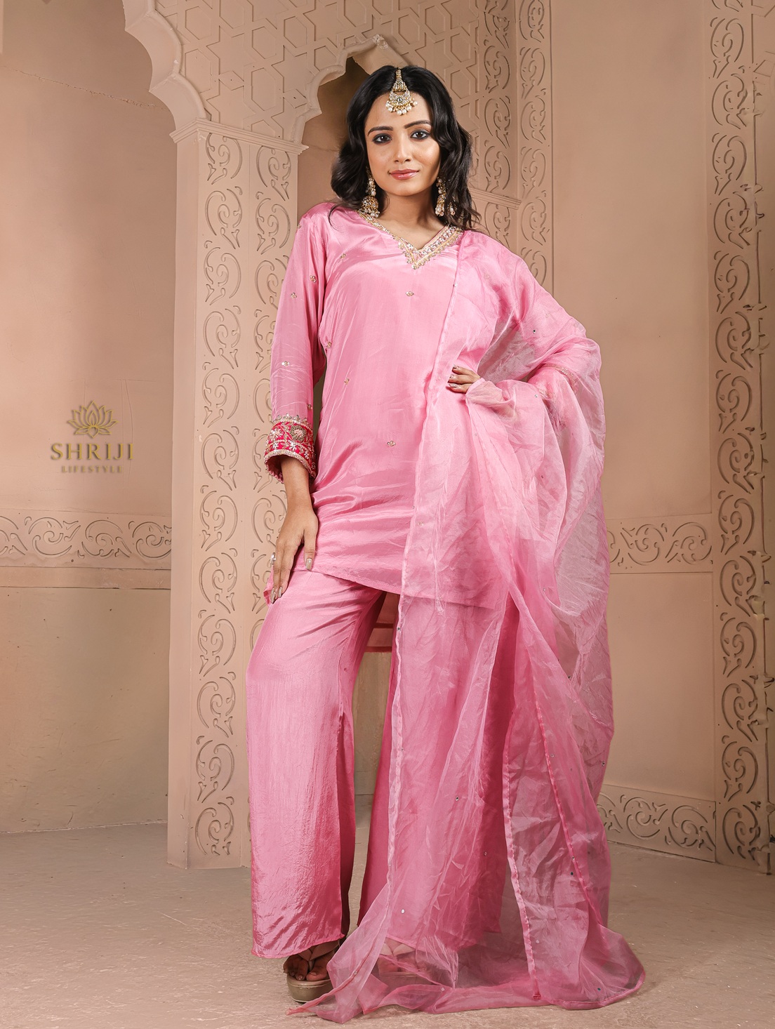 maharani pink suit set with dupatta