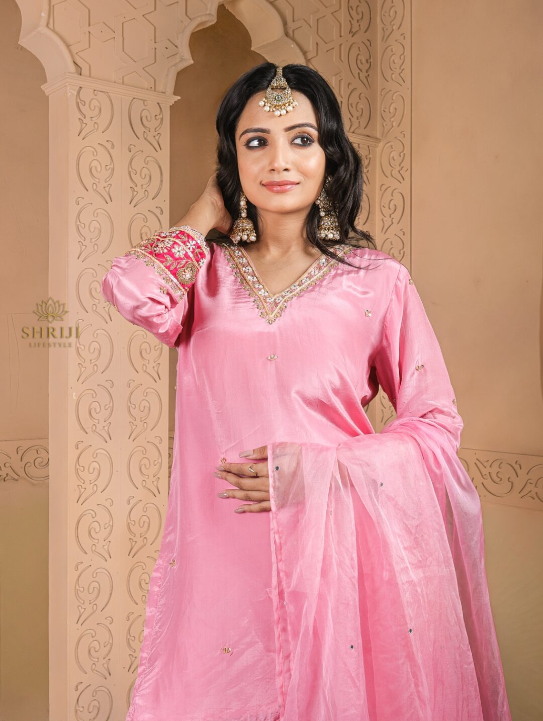 maharani pink suit set with dupatta