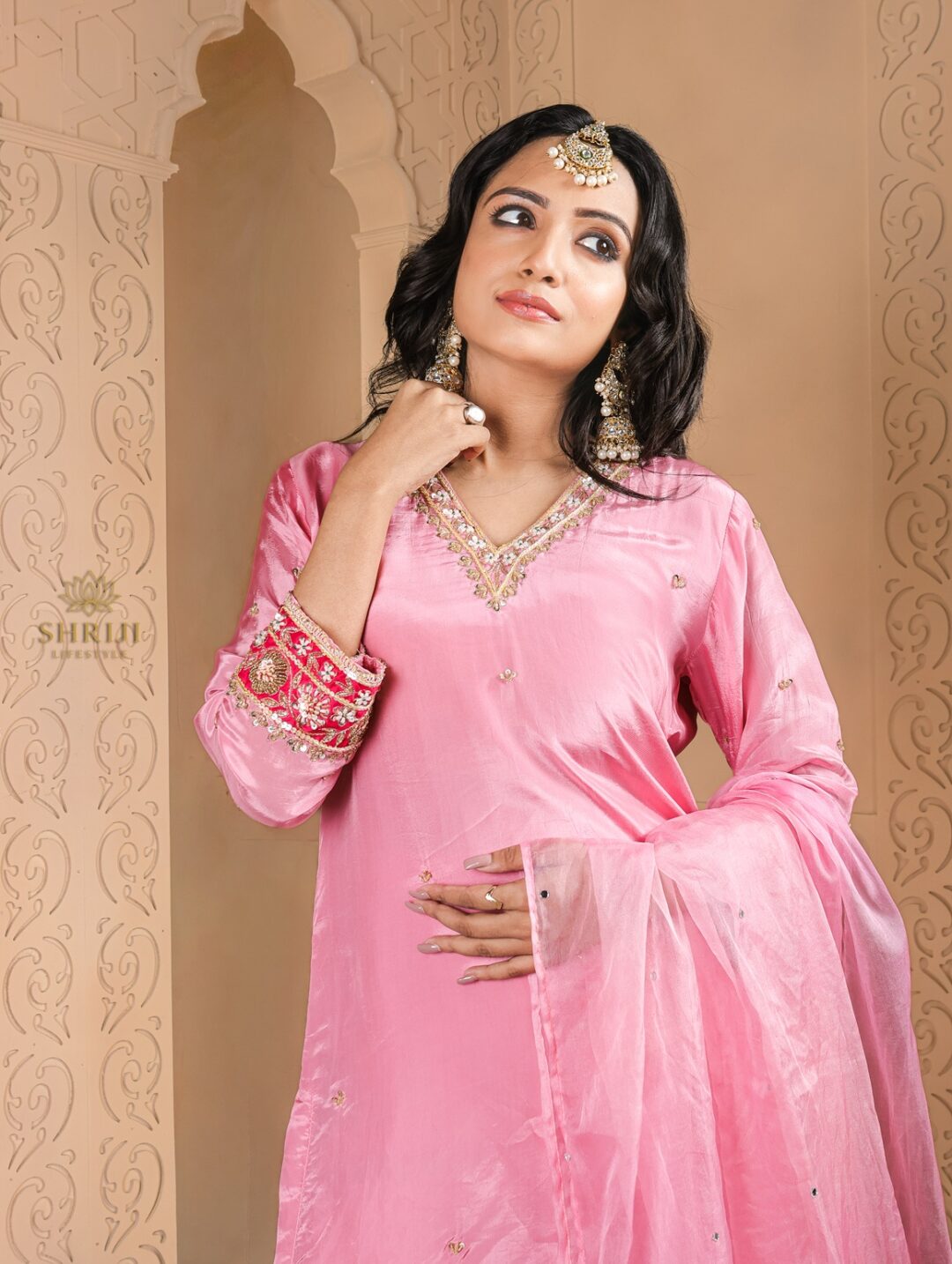 maharani pink suit set with dupatta