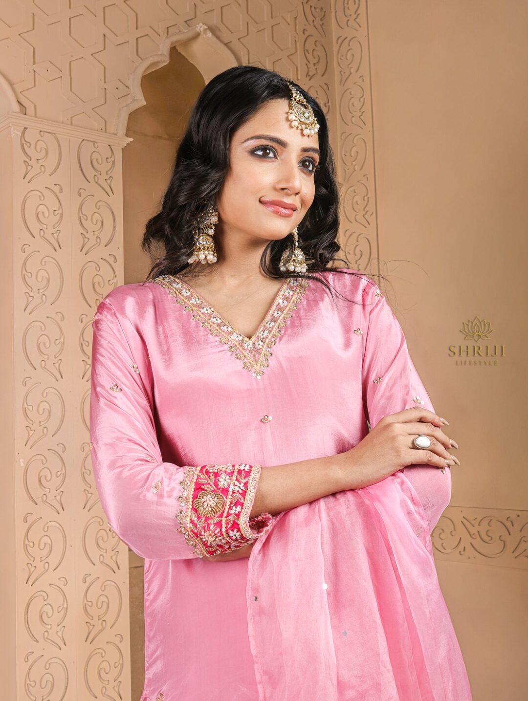 maharani pink suit set with dupatta