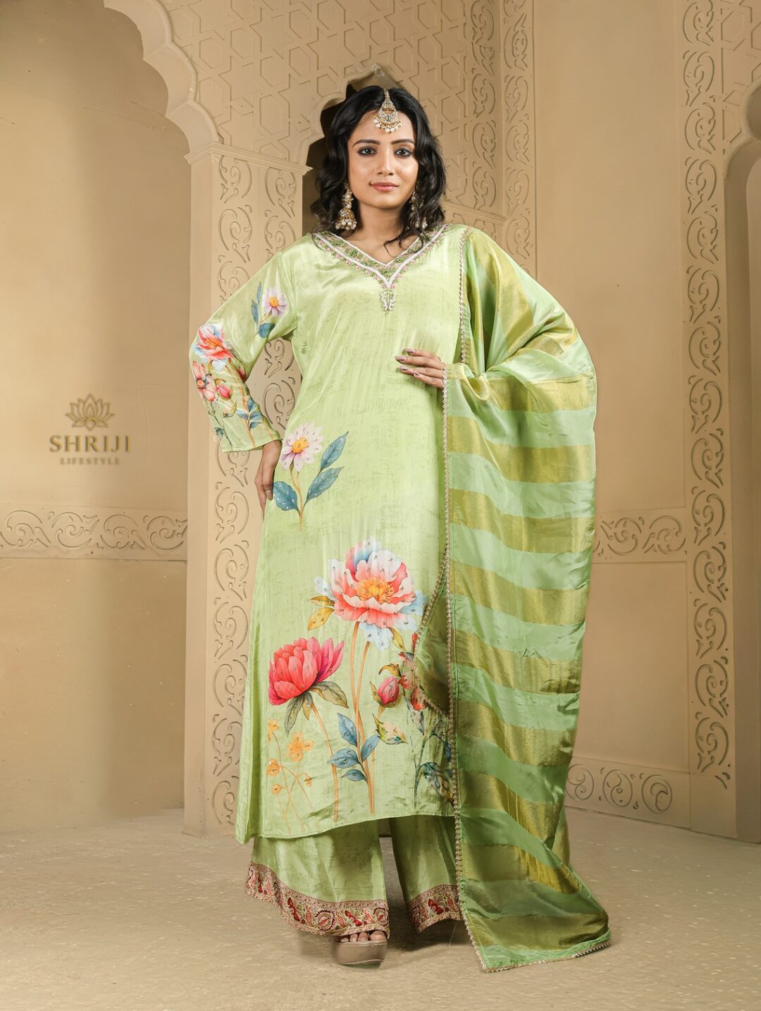 peach roman suit set with dupatta (copy)