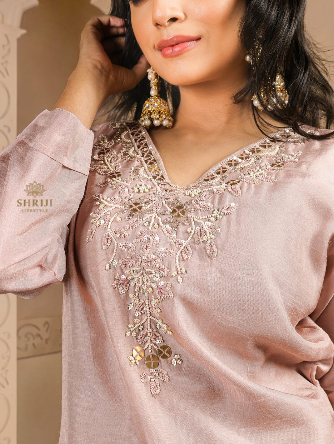 peach roman suit set with dupatta