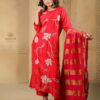 red dola silk suilt set with dupatta