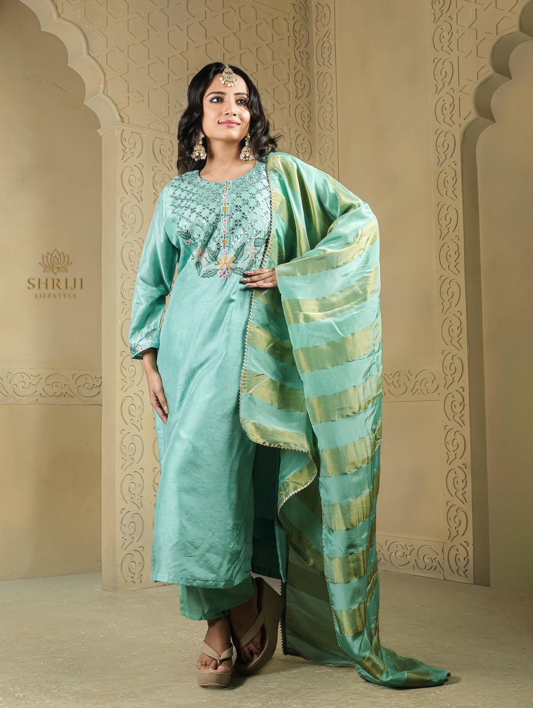 rama green suitset with dupatta