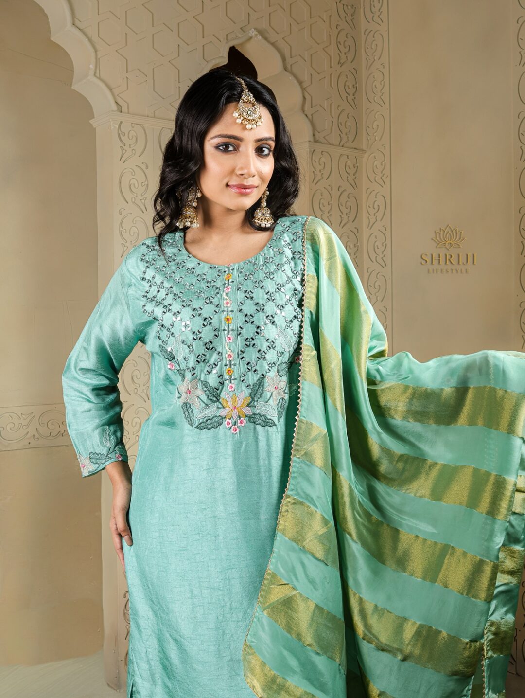 rama green suitset with dupatta