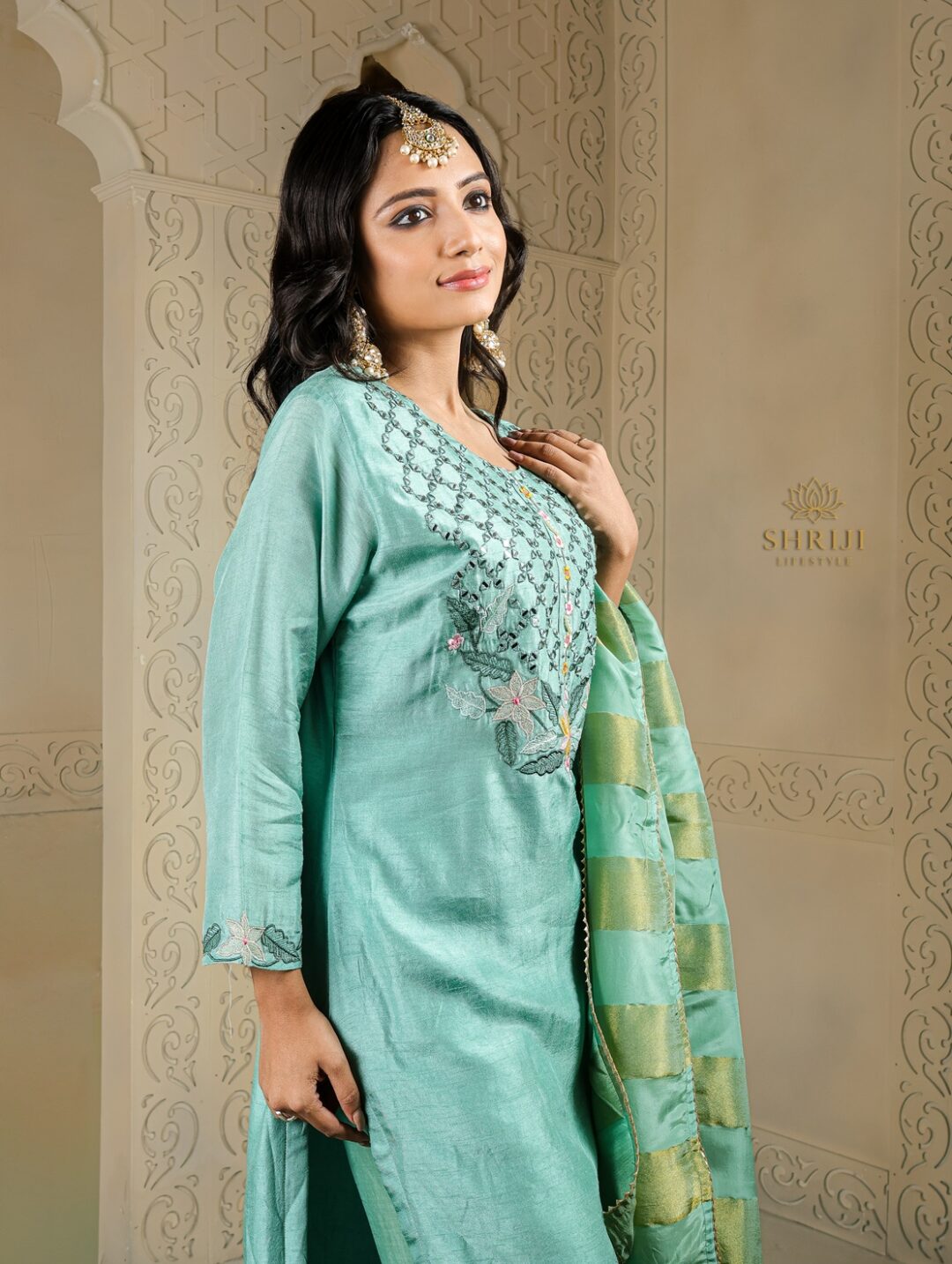 rama green suitset with dupatta