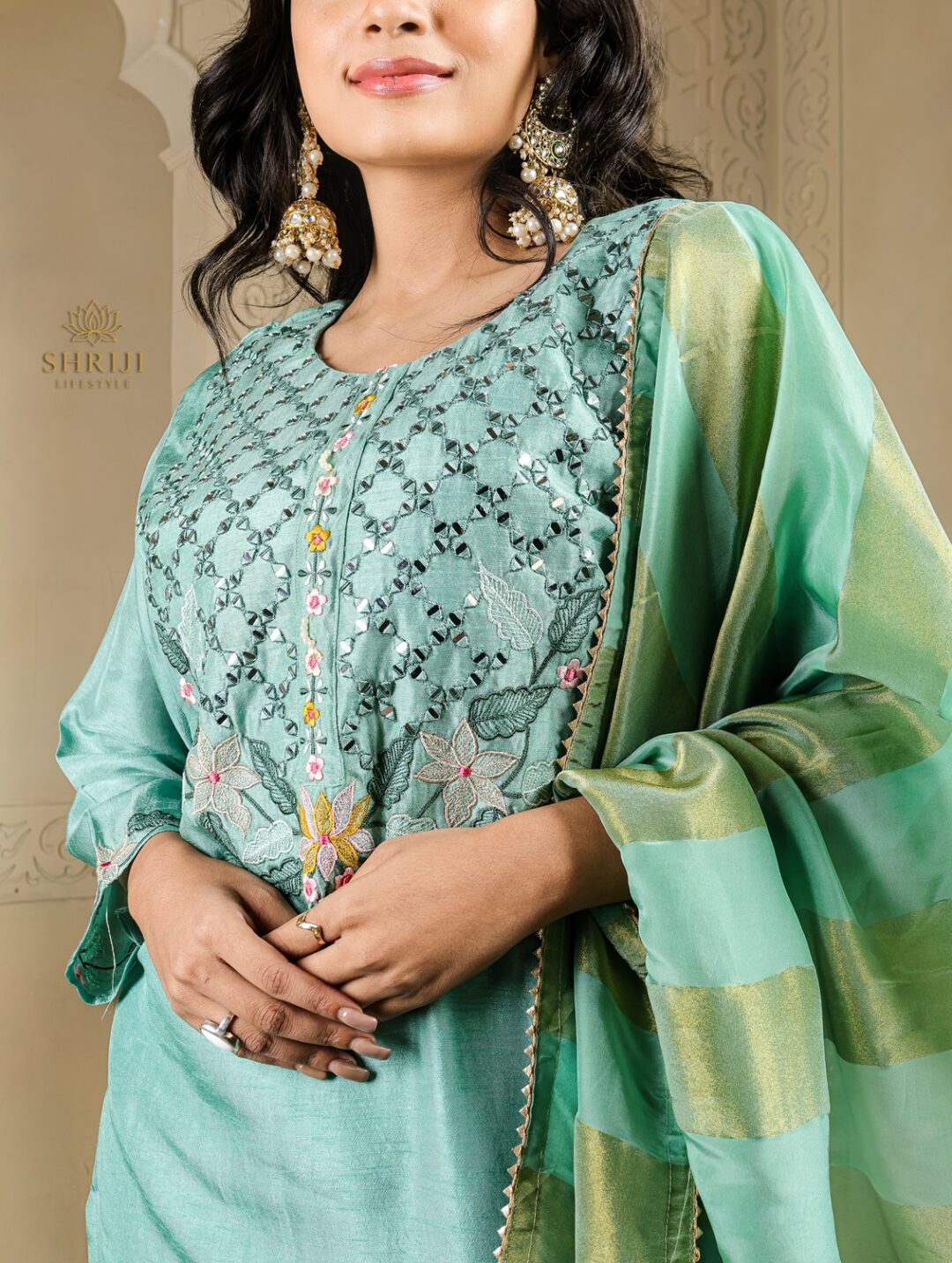 rama green suitset with dupatta