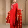 red suit set with dupatta