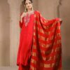 red suit set with dupatta