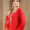 red suit set with dupatta