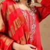 red suit set with dupatta