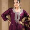 purple dola silk plazoo set with dupatta