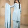 light blue chinon kurta set with dupatta