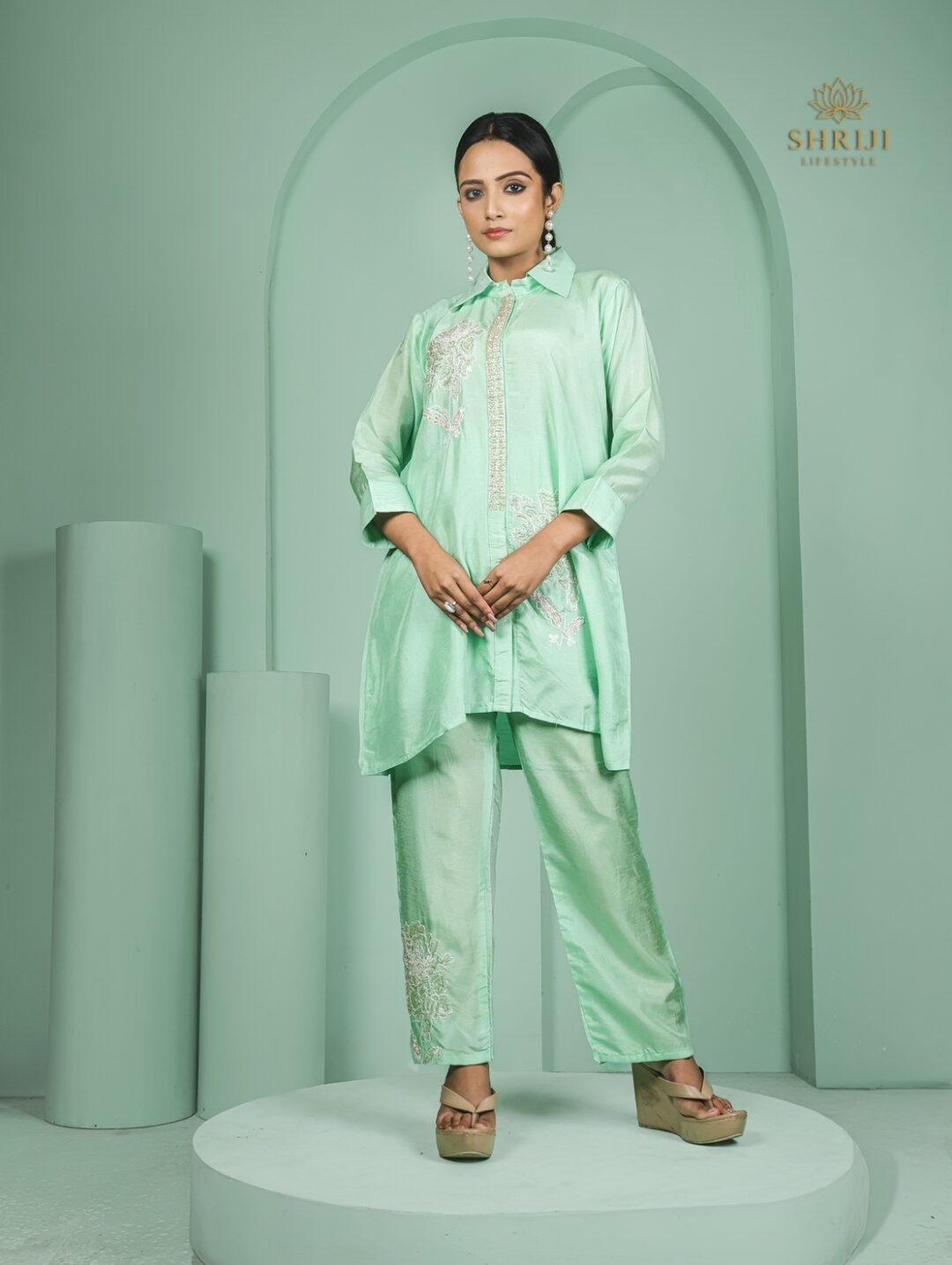 mint green dola silk cord set