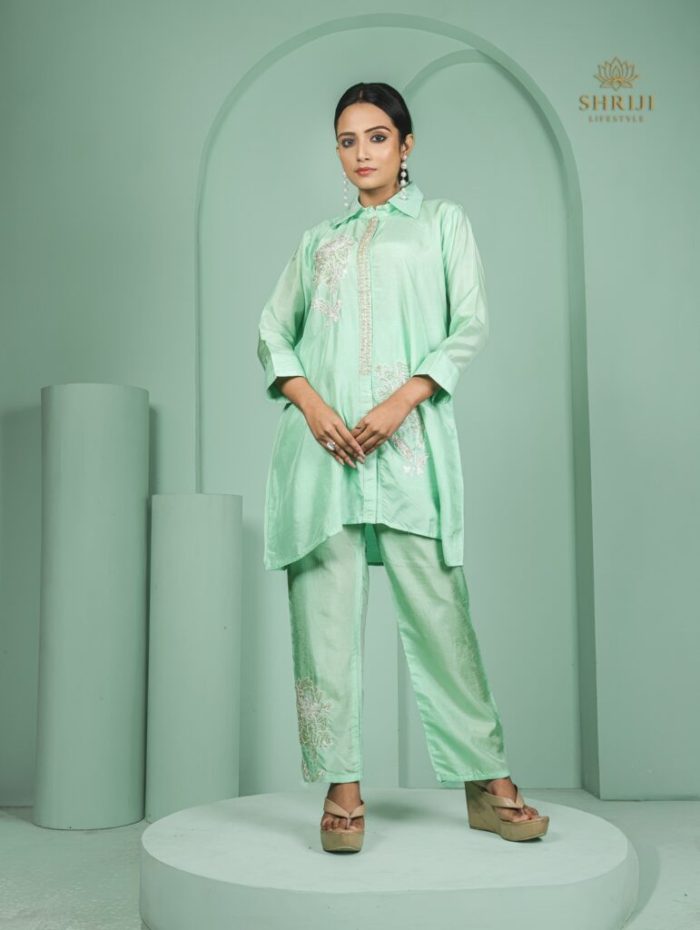 mint green dola silk cord set