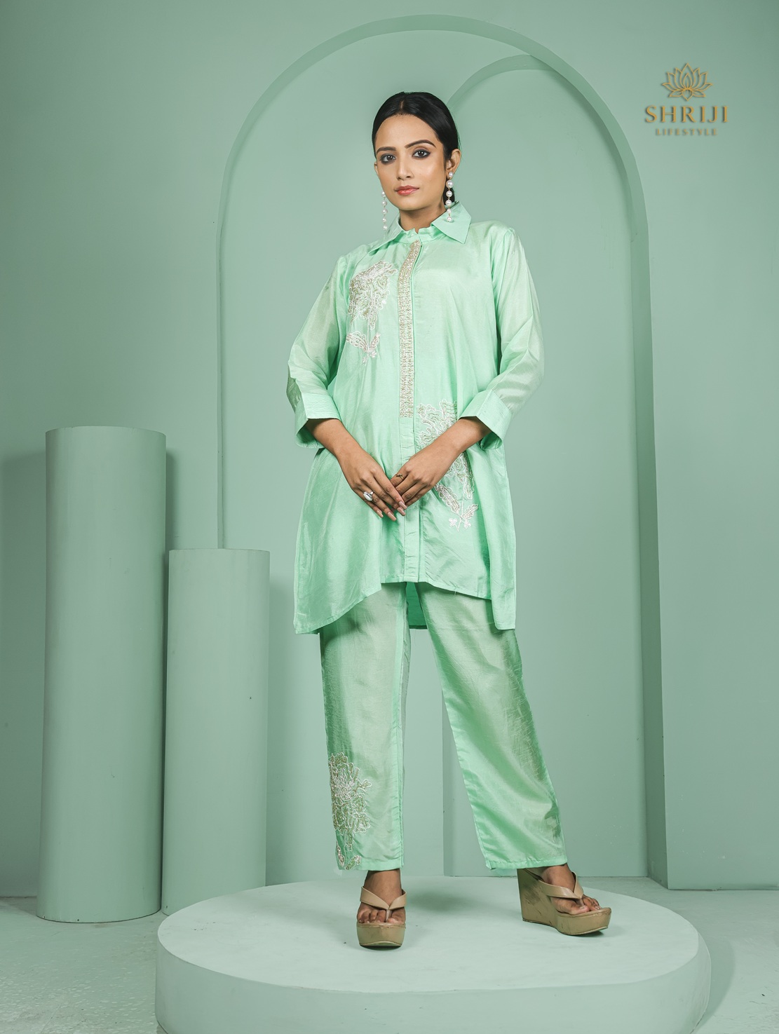 mint green dola silk cord set