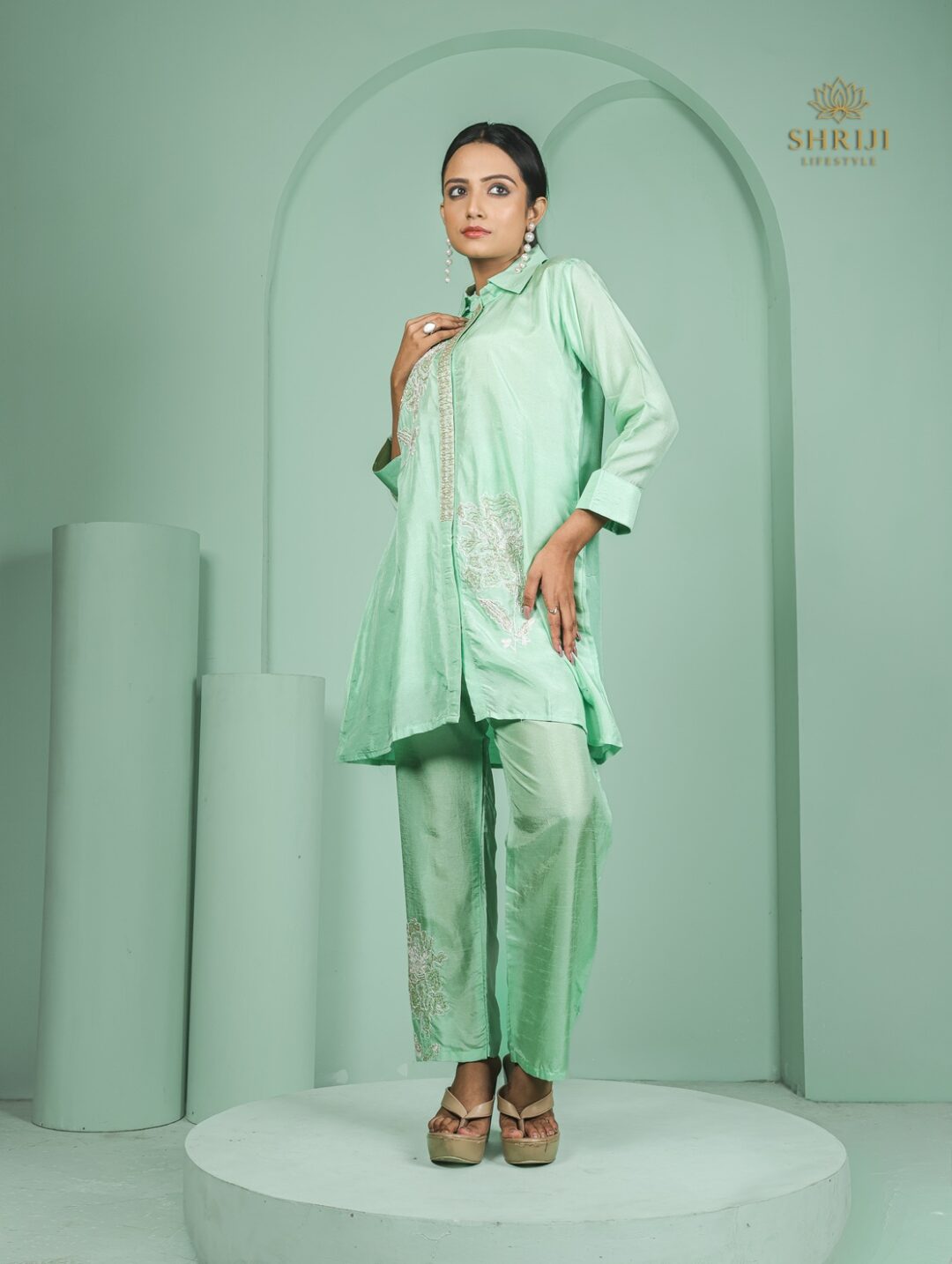 mint green dola silk cord set