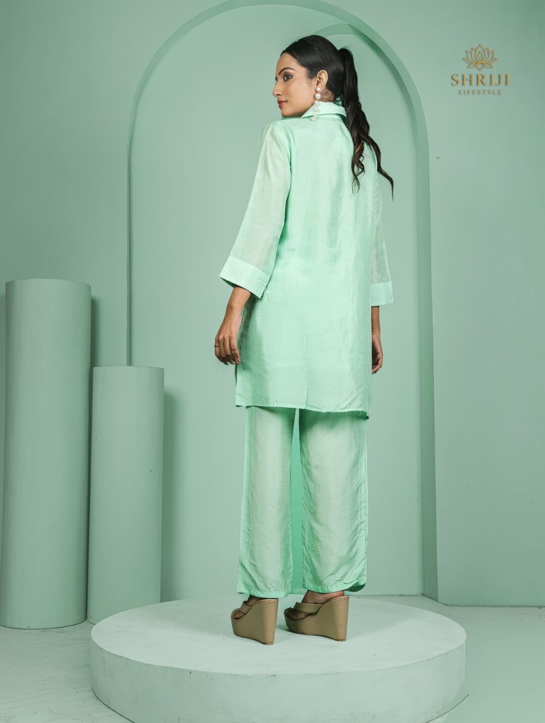 mint green dola silk cord set