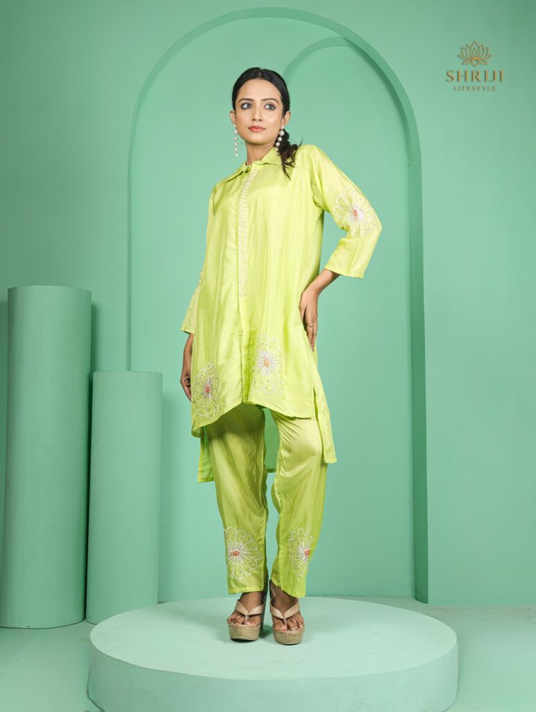 green dola silk cord set