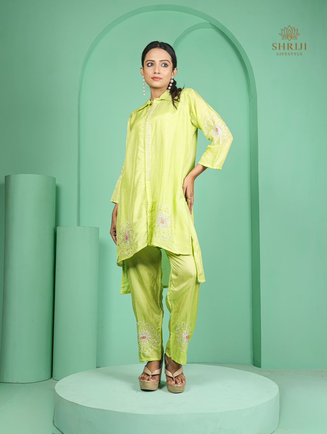 green dola silk cord set