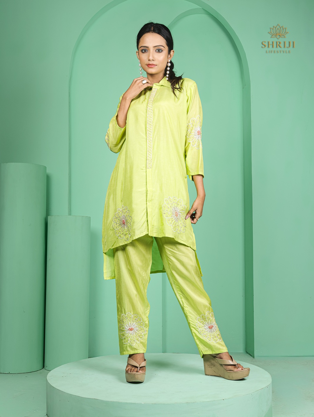 green dola silk cord set