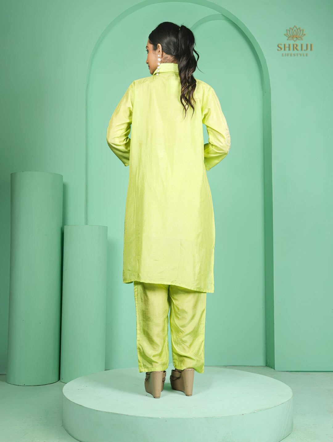 green dola silk cord set