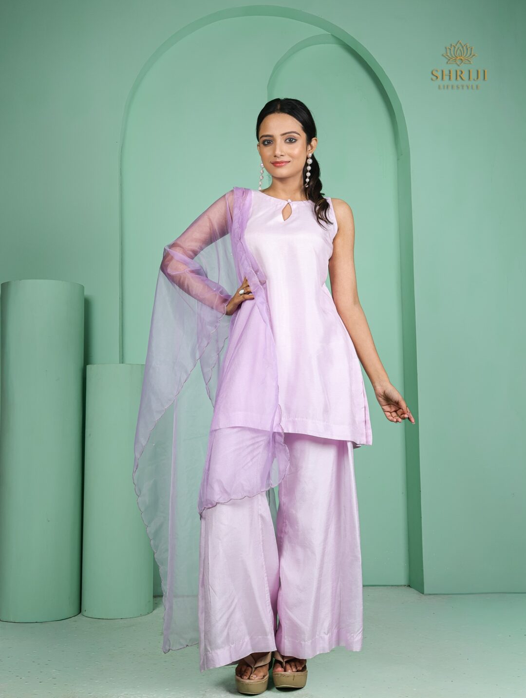 purple dola silk top plazoo set with dupatta