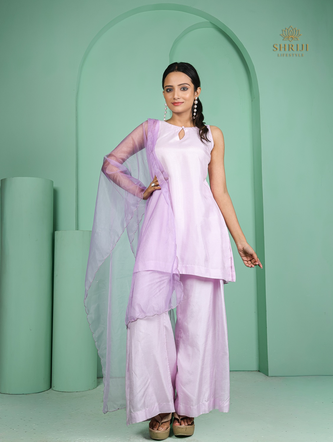 purple dola silk top plazoo set with dupatta