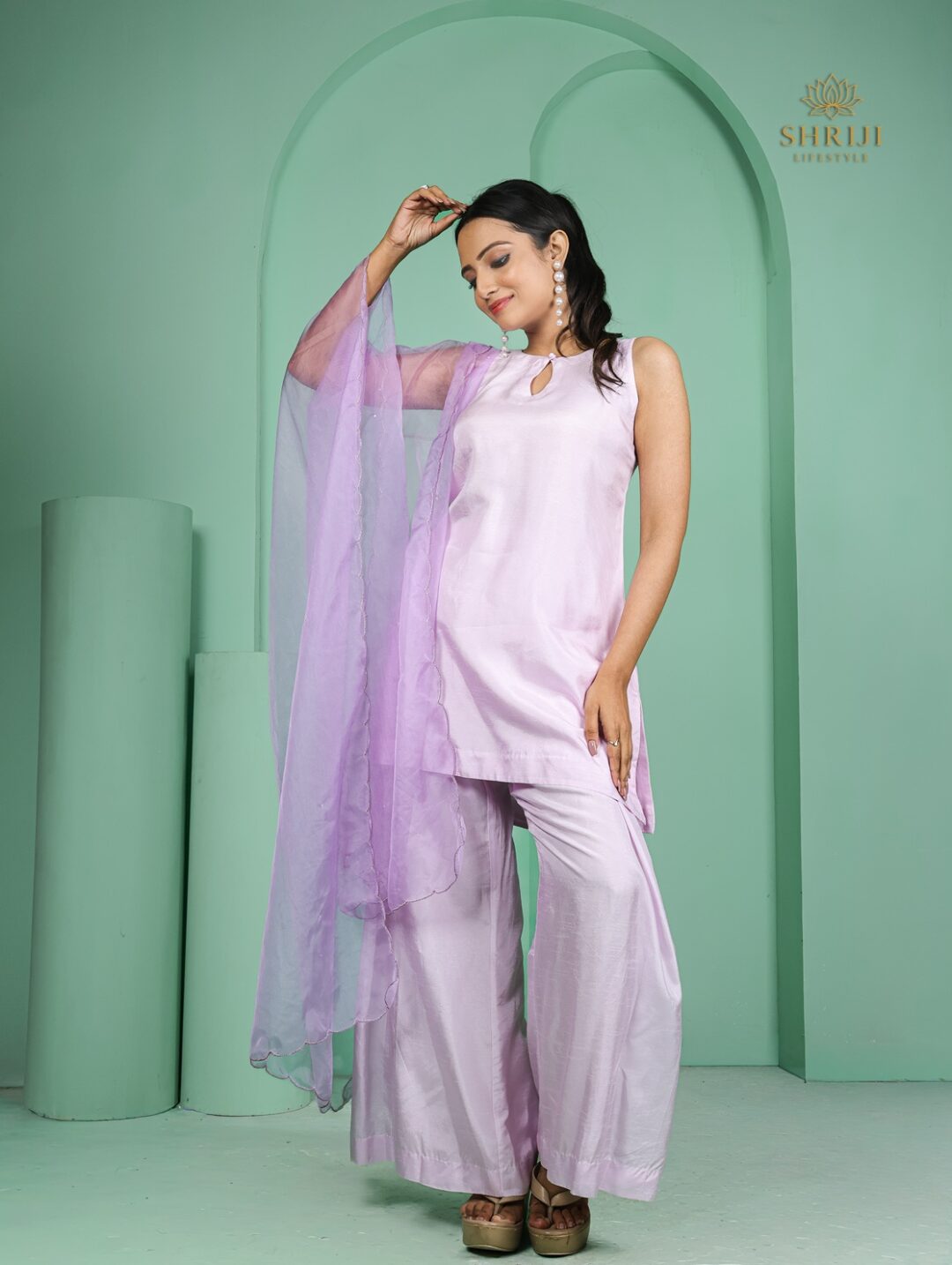 purple dola silk top plazoo set with dupatta