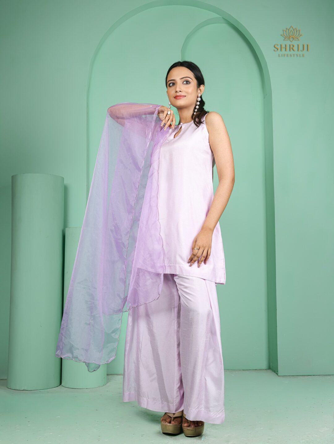 purple dola silk top plazoo set with dupatta