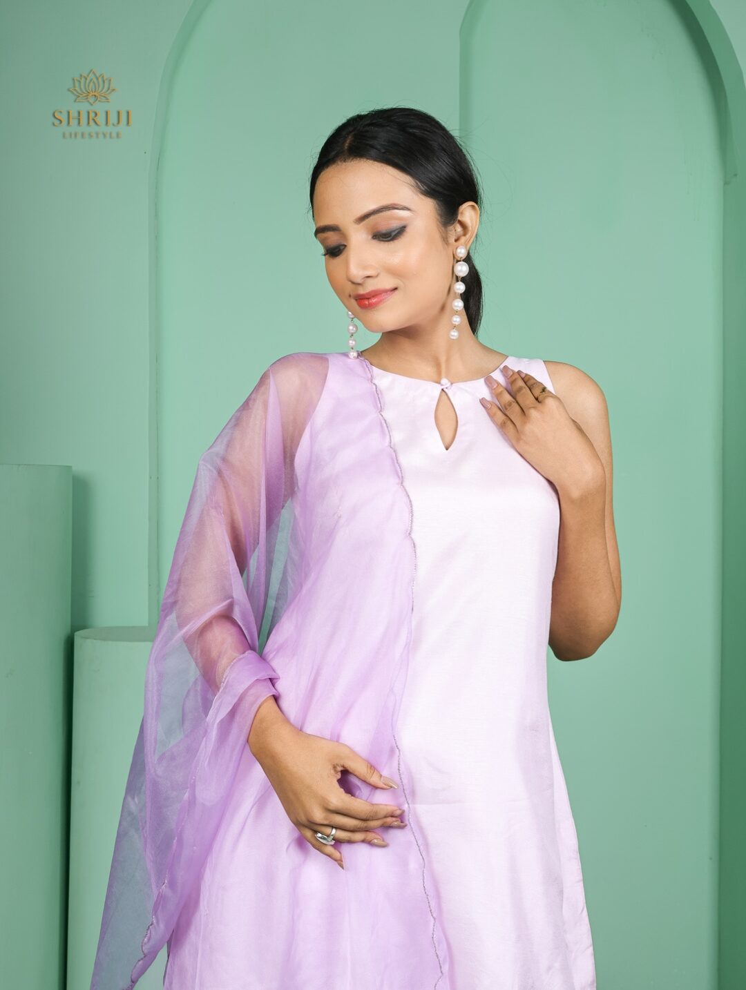 purple dola silk top plazoo set with dupatta