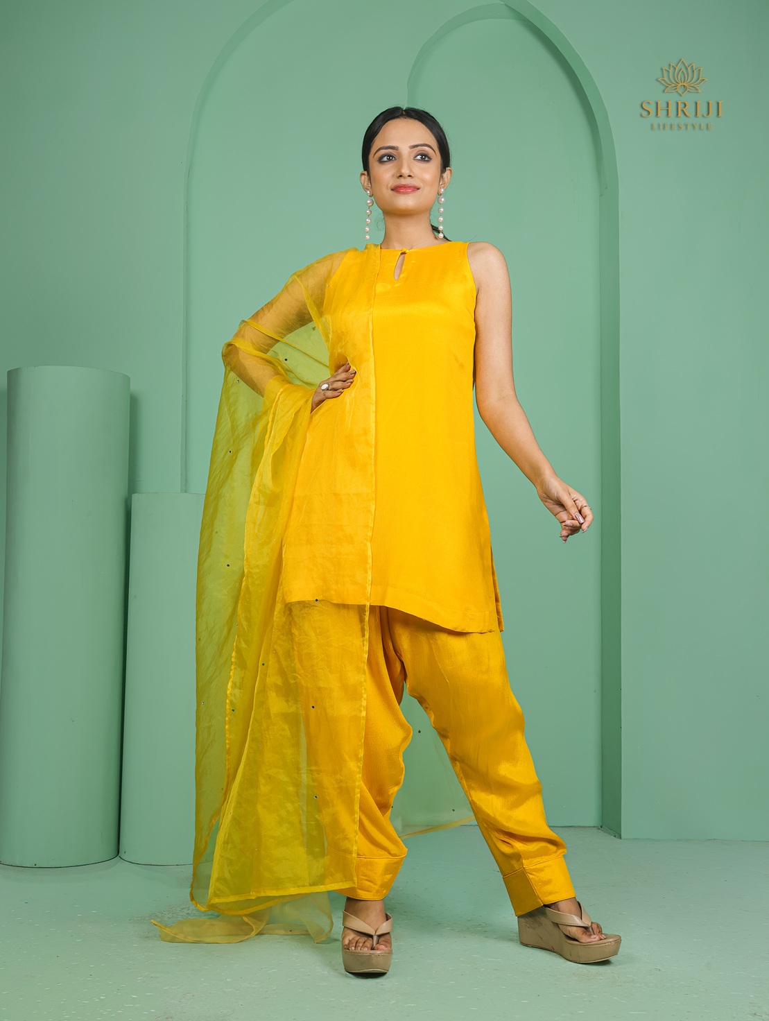 mint green dola silk plazoo set with dupatta (copy)