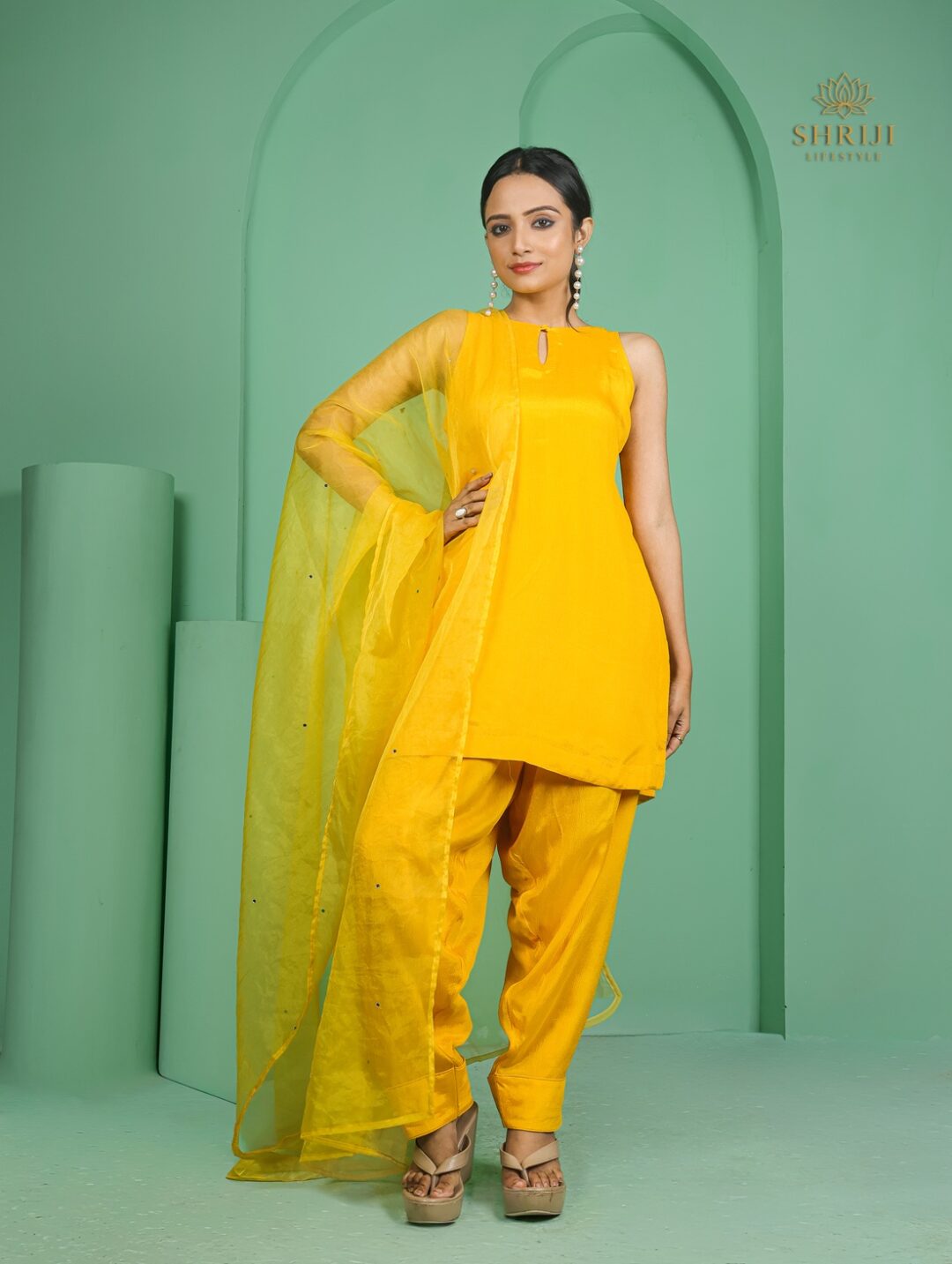 mint green dola silk plazoo set with dupatta (copy)