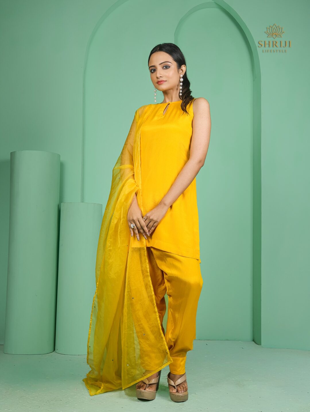 mint green dola silk plazoo set with dupatta (copy)