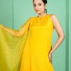 yellow chinon top plazoo set with dupatta