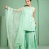 mint green dola silk plazoo set with dupatta