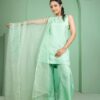 mint green dola silk plazoo set with dupatta