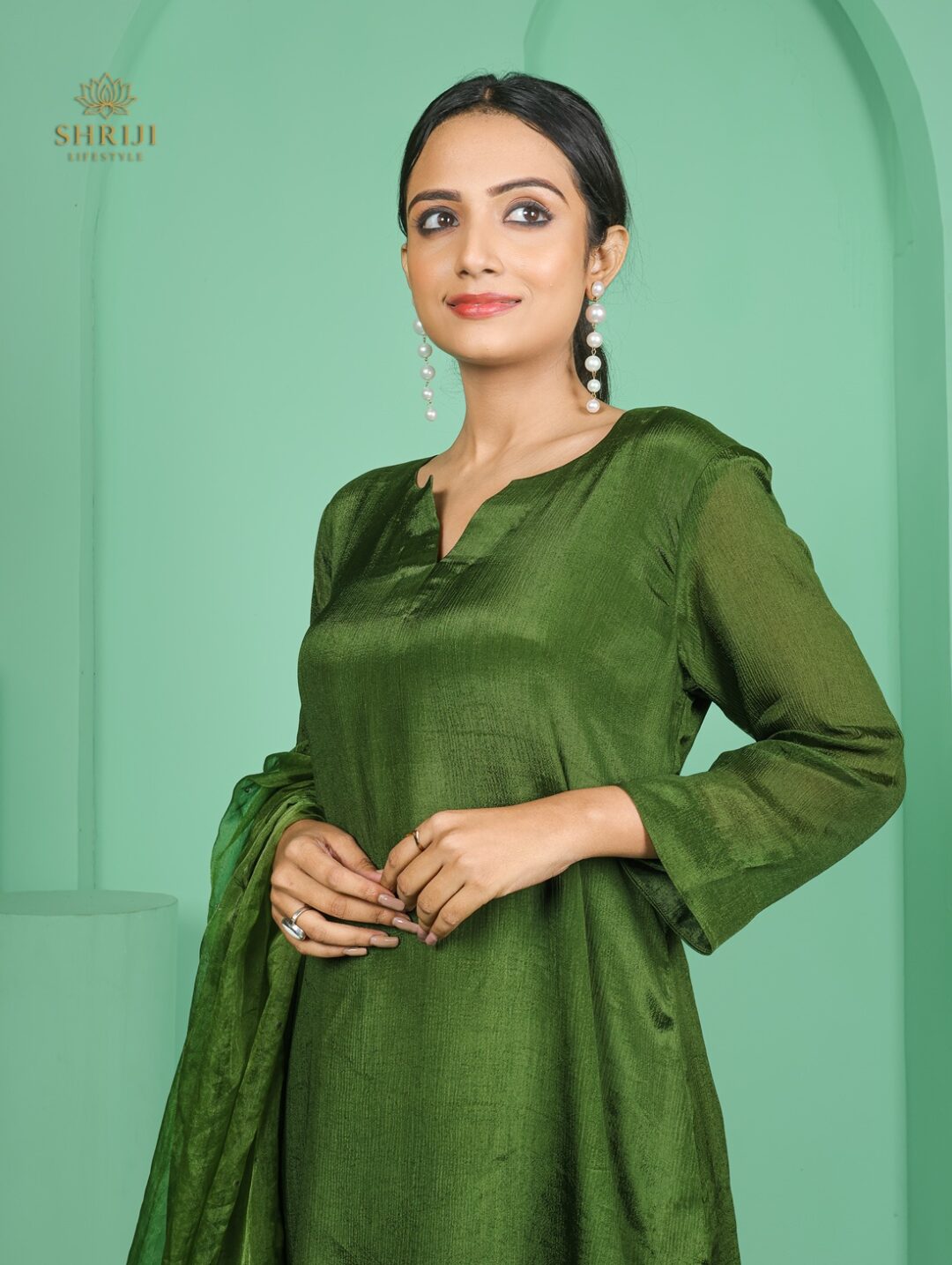 green chinon plazoo set with dupatta