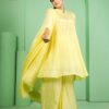 yellow short kali style kurta plazoo set with dupatta