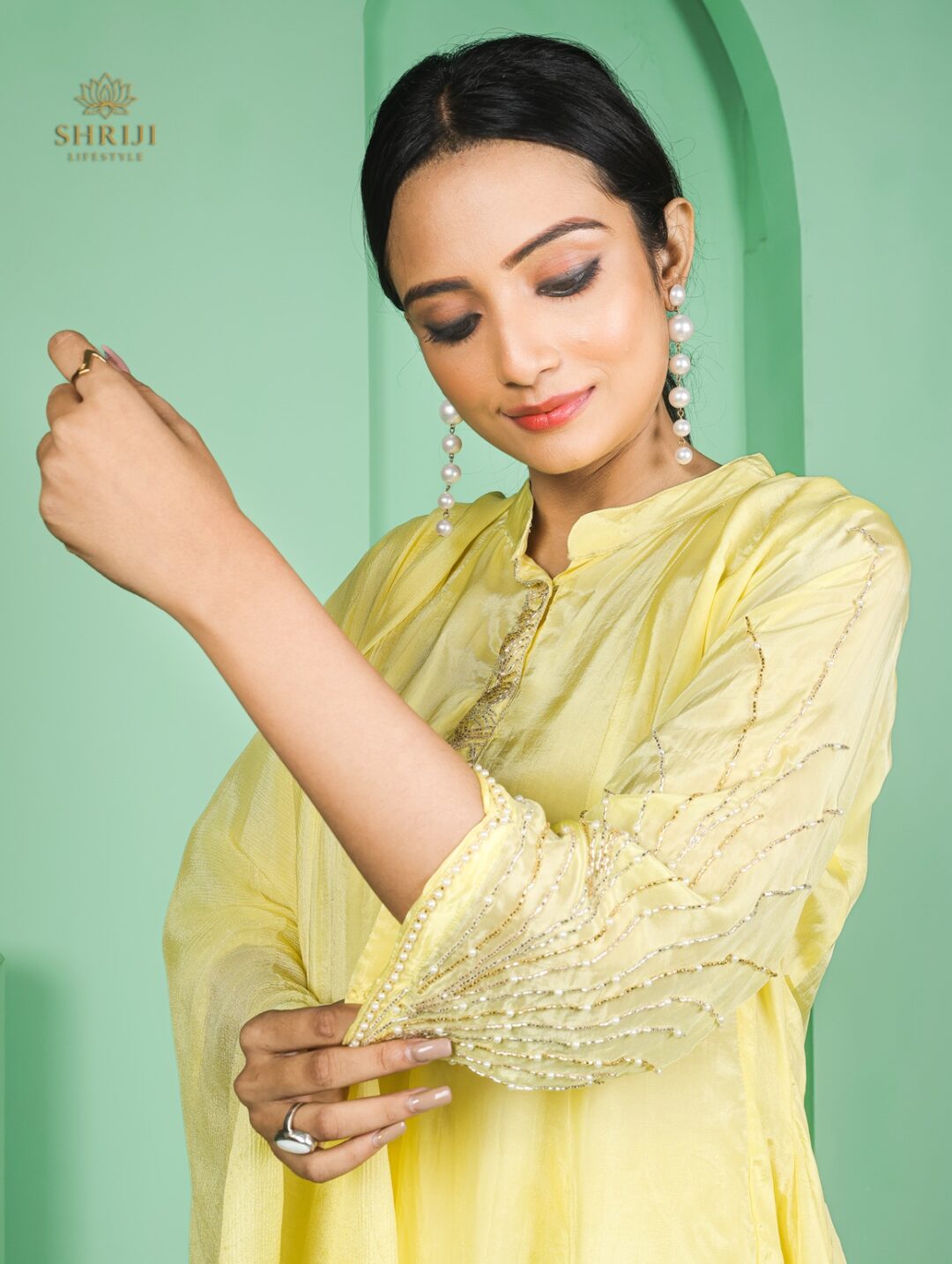 yellow short kali style kurta plazoo set with dupatta