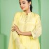 yellow short kali style kurta plazoo set with dupatta