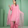 soft pink crepe plazoo set with dupatta